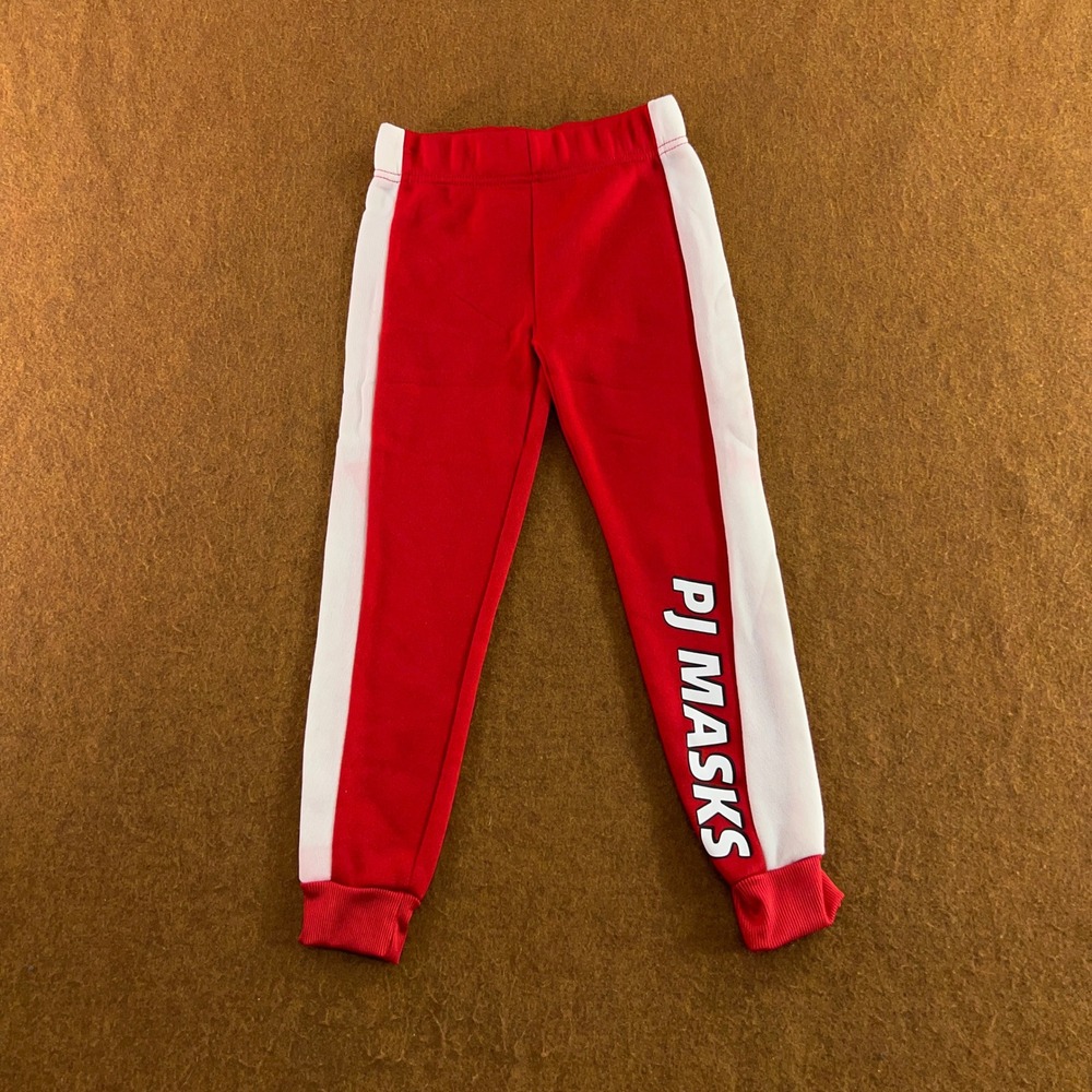 PJ Masks Boys Size 6 Red White Side Stripe Logo Fleece Jogger Sweatpants New